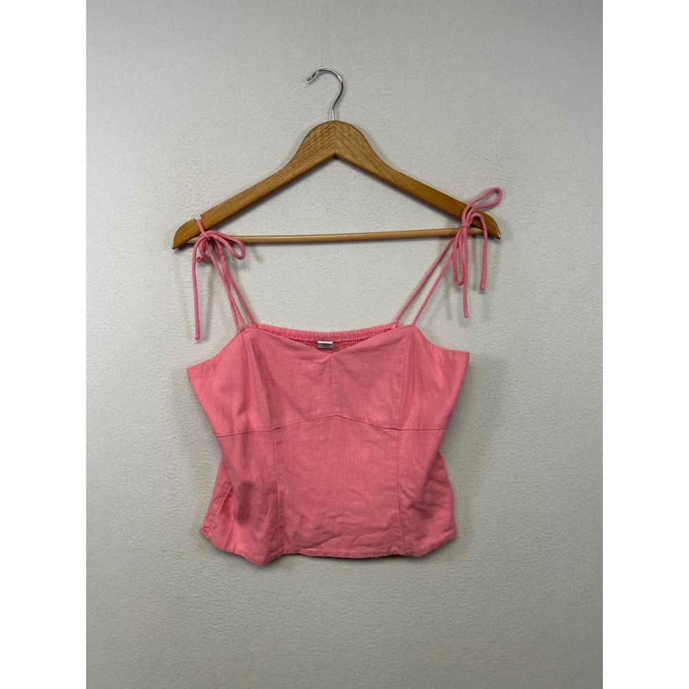 Old Navy Barbiecore Coquette Womens Small Pink Linen Blend Smocked Tie Cami Top